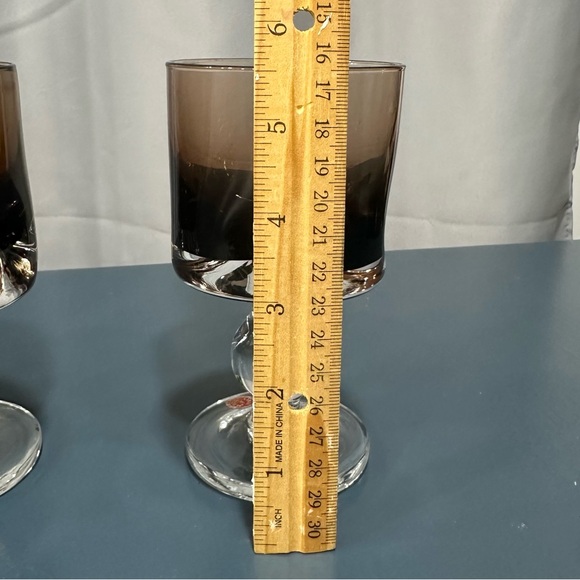 4 Vintage Carl Erickson Smokey Pinched Glass Goblets Vintage - Picture 4 of 4